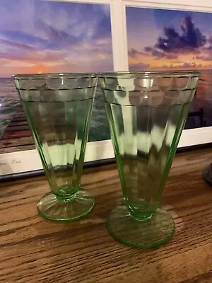 Buy Antique Pair Of Beautiful Green Vaseline Glass Serving Glasses @ 6-7 In - Glows • 44.73£
