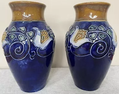 Buy A Pair Of Royal Doulton Lambeth Art Nouveau Tube Lined Vases By Lily Partington • 84.30£