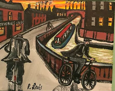 Buy PHIL LEWIS-  CYCLING HOME ALONG THE POTTERIES CANAL- 8x10  25x20cm Northern Art • 18£
