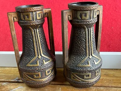 Buy Antique Bretby Pottery Clanta Bronzed Vases Pair 21cm Tall Superb Condition • 60£