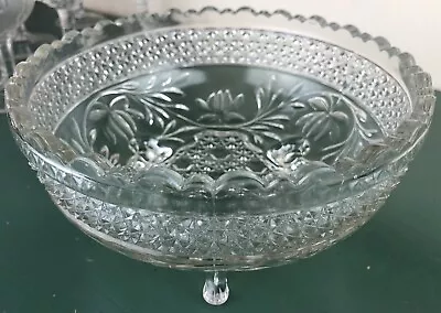 Buy 1915 Indiana Glass Rose Point Band Clematis Water Lily 3 Footed Round Bowl • 7.46£