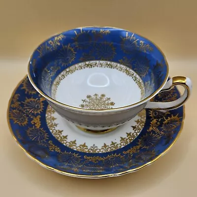 Buy Royal Grafton Footed Teal And Gold Fine Bone China Tea Cup And Saucer Set • 30£