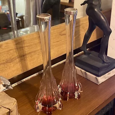 Buy Antique Pair Cranberry Art Glass Silver Rimmed Bud Vases 1929 • 16.50£