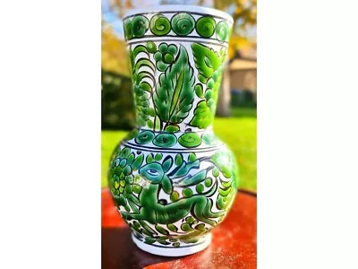 Buy Vintage Hand Made  Rhodes Greece Pottery Vase White Green Deer Design • 24£