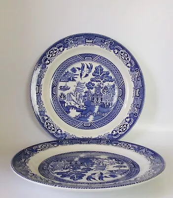 Buy TWO VINTAGE WOODS WARE  WILLOW PATTERN 250mm DINNER PLATE  GOOD CONDITION • 9.25£