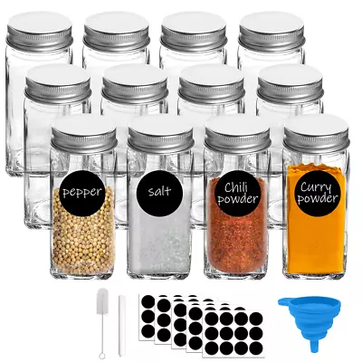 Buy 12pcs Glass Spice Jars With Shaker Lids Storage Bottles Containers Pots Airtight • 7.99£