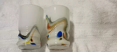 Buy 2 Hand Blown Art Glass Tumblers Multi-colored Swirls Heavy Glass • 11.03£