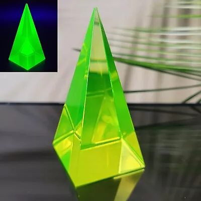 Buy Pyramid Uranium Vaseline Glass Yellow Clear UV Glass Czech Deco Art Glass • 34.95£