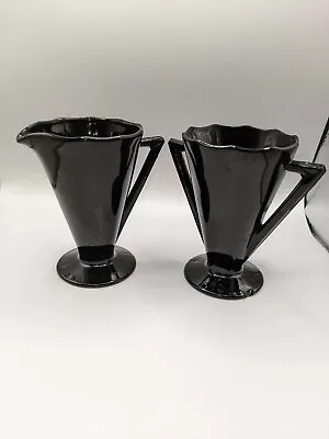 Buy Vintage Art Deco Black Amethyst Depression Glass Creamer And Sugar, 4  Tall • 16.77£
