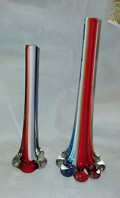 Buy MURANO ELEPHANT FOOT STEM VASE X2. (12inch And 10inch) 12 INCH HAS CRACKED BASE. • 19.99£