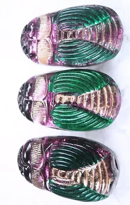 Buy 3 Czech Crystal Glass Buttons #P279 - 27 Mm Or 1  - SCARAB!!!! • 10.24£