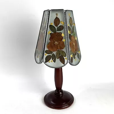 Buy Vintage Leaded Glass & Pressed Flowers Candle Lamp Candlestick • 15£