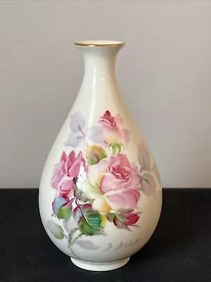 Buy Noritake Bone China Vase Nippon Toki - Handpainted Pink Roses Lavender Signed • 16.77£