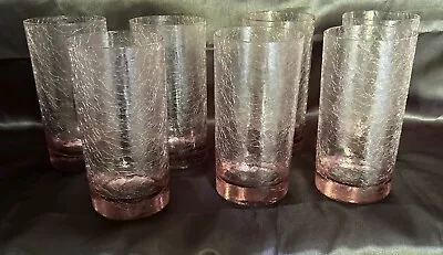 Buy Vintage Rare Set Of 7 Pink Crackle Glass Large Tumblers Euc Stunning • 37.30£