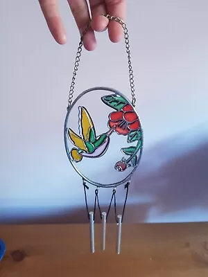 Buy Colourful Stained Glass Suncatcher With Chimes, Featuring A Beautiful Bird. • 15£