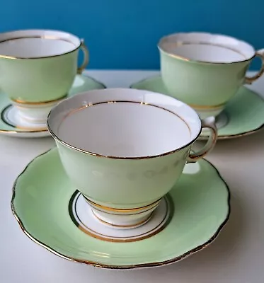 Buy Colclough Harlequin Ballet 3x Cups And Saucers Mint Green Vintage Bone China • 18£