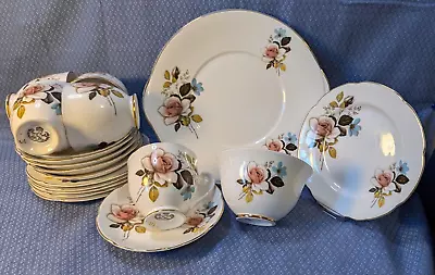 Buy 17 Pieces Royal Grafton Pink/Blue Floral, Gilt Rim Tea Set Inc 5x Trio #1853 VGC • 30£