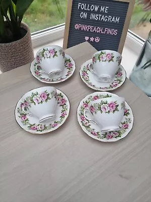 Buy 4 X Vintage Bone China Colclough Enchantment Pink White Roses Tea Cups + Saucers • 12£