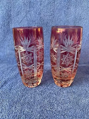 Buy Cranberry Cut Crystal Gobble Glasses X 2. Vintage & Well Kept Glasses.item No. 1 • 22£