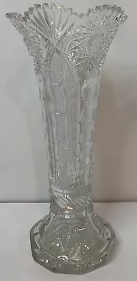 Buy Stunning Clear Lead Crystal Cut Etched Heavy Glass Antique Vase • 118.36£