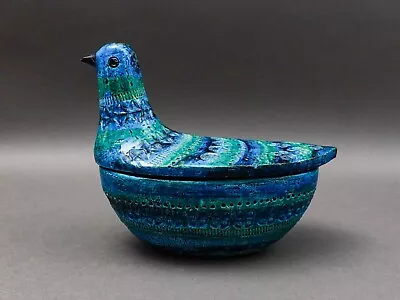 Buy Bitossi Italy Aldo Londi MCM Rimini Blue Dove Bird Pottery Lidded Box (Read) • 279.57£