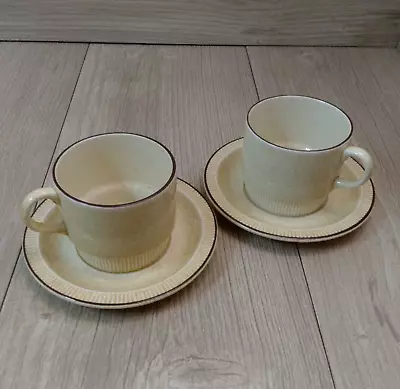 Buy Poole Pottery Broadstone Large Tea Cups And Saucers Set Of 2 Speckled Beige • 7.85£