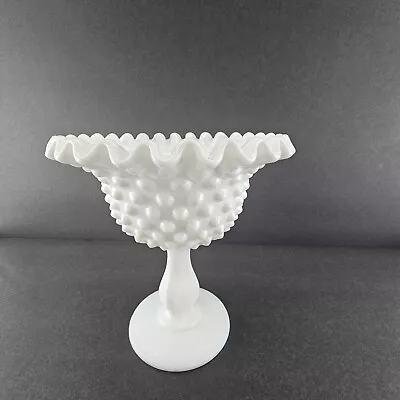 Buy Fenton Hobnail Milk Glass Ruffled Pedestal Bowl • 5.58£