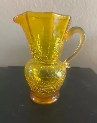 Buy Small Kanawha Yellow Crackle Glass Pitcher/Vase • 16.77£