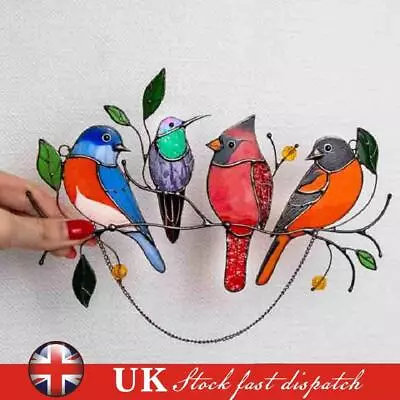 Buy Color Birds On A Wire Stained Glass Window Hanging Panel (2) • 6.49£