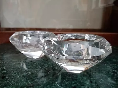 Buy Pair Diamond Glass Tea Light Candle Holders • 11£