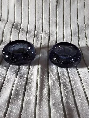 Buy Pair Heavy Glass Candle Holders,  Blue,  Pre Owned • 3.50£