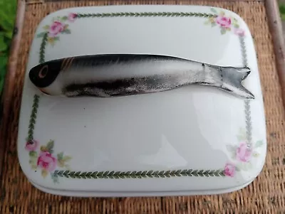 Buy Victoria China Art Deco Sardine Dish Box, With Pink Rose & Green Leaf Garland A1 • 25£