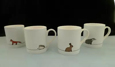 Buy Set 4 JIN DESIGNS Bone China Animal Mugs - Small  VGC Fox Hedgehog Badger Rabbit • 20£