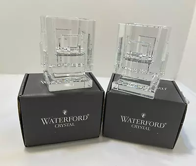 Buy Waterford Metropolitan Square Cut Crystal Votive Candle Holders 4” -Set Of 2! • 54.98£