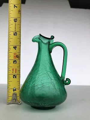 Buy Vintage Green Crackle Glass Pitcher 4 1/2 Inches Tall • 5.58£
