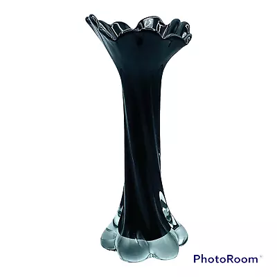 Buy Black Amethyst Clear Cased Glass Stretch Swung Vase 11 Inch 6 Petal Base Purple • 27.93£