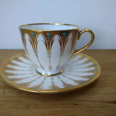Buy Vintage  Royal Chelsea Wedgewood GOTHIC Cup & Saucer Gold White Aqua • 12£