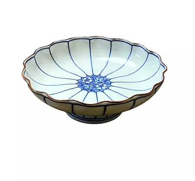 Buy Japan Kiyomizu-ware Handcrafted Pottery Dish Bowl Pedestal Blue White 5.5 X 2 In • 28.01£