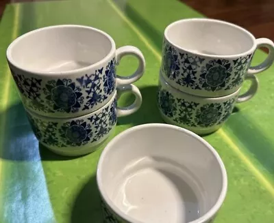 Buy Arklow Pottery Larne  4 Coffee Mugs, 1970s Irish Blue And White Extra Sugar Bowl • 37.27£