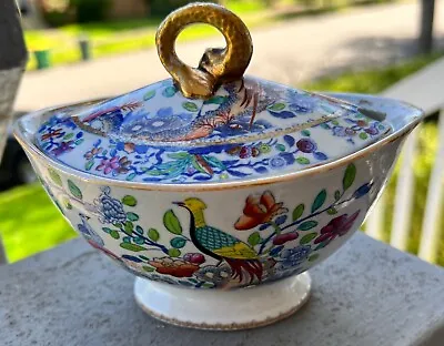 Buy Antique Spode China Small Tureen Circa 1820 Blue Pheasant Pattern • 302.88£