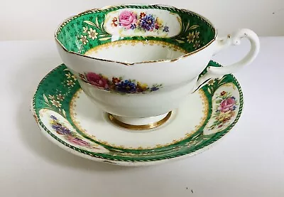 Buy Royal Paragon Sevres C1933 Floral Emerald Green Porcelain Cup & Saucer #F631 • 8£