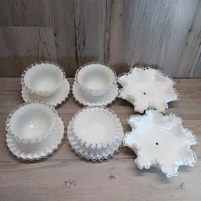 Buy Fenton Silver Crest Milk Glass Plates,  Condiments Bowls, & Tier Bowls No Handle • 116.49£