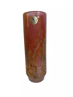 Buy Vintage Mtarfa Vase Beautiful Pink & Orange Swirl Hand Blown Small Cylinder VGC • 14.94£