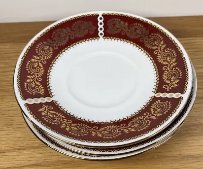 Buy 3 X ELIZABETHAN BURGUNDY English Fine Bone China Hand Decorated Saucers Plates • 26£