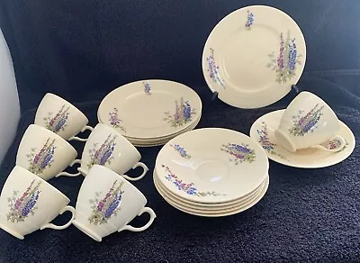 Buy Vintage New Hall Staffordshire Hollyhocks Tea Set 18 Pcs 6 Cups, Saucers, Sides • 49.99£