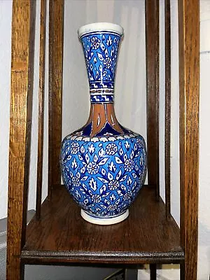 Buy LOVELY VINTAGE TURKISH Metin Geni Hand Made POLYCHROME VASE 12” Blue Beautiful • 30£