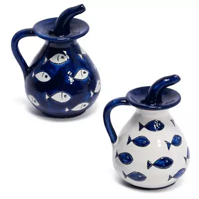 Buy Fluted Oil Pourer Bottle Blue & White Fish Ceramic Vinegar Drizzler Dispenser • 36.99£