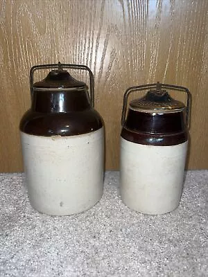 Buy Antique WESTERN STONEWARE Lidded Jar Crock WEIR SEAL Monmouth Illinois Set Of 2! • 43.21£
