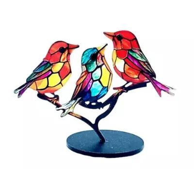 Buy Bird Decoration Home Decor Stained Glass Effect 3 Birds Branch Desktop Ornament  • 9.99£