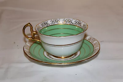 Buy Royal Stafford Bone China Made In England Green And Gold Tea Cup & Saucer. • 17.24£